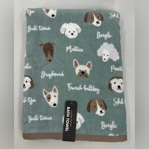 Envogue Oversized Teal Dogs Maltese English Bulldog More Bath Towel 28"x54" NWT‎